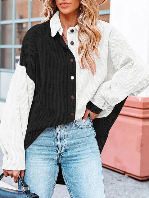 Makayla - Oversized Blouse in Tweekleurig Ribfluweel