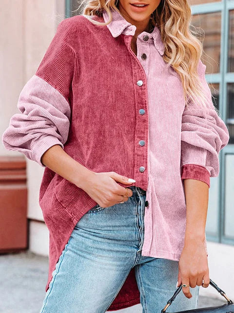 Makayla - Oversized Blouse in Tweekleurig Ribfluweel