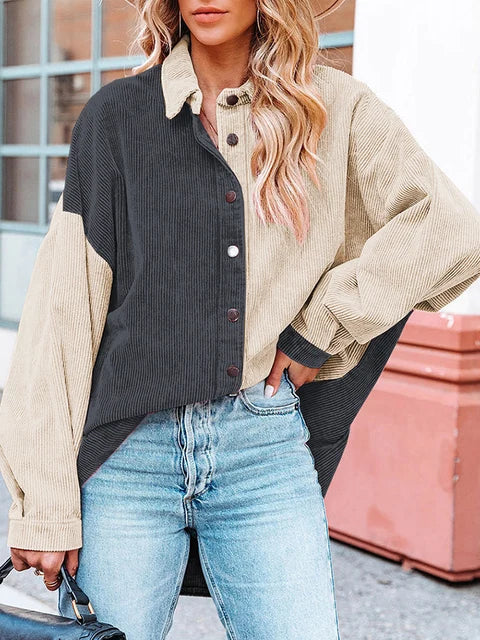 Makayla - Oversized Blouse in Tweekleurig Ribfluweel