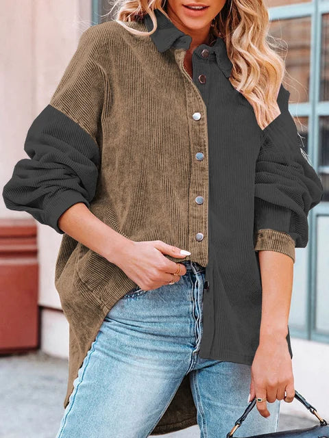 Makayla - Oversized Blouse in Tweekleurig Ribfluweel