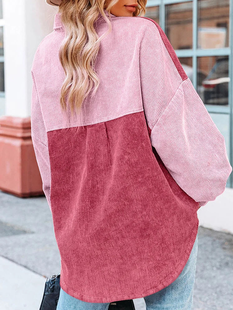 Makayla - Oversized Blouse in Tweekleurig Ribfluweel