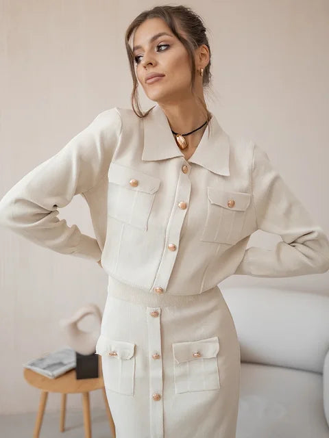 Amalia - Elegante Gebreide Set [Blazer+Broek]