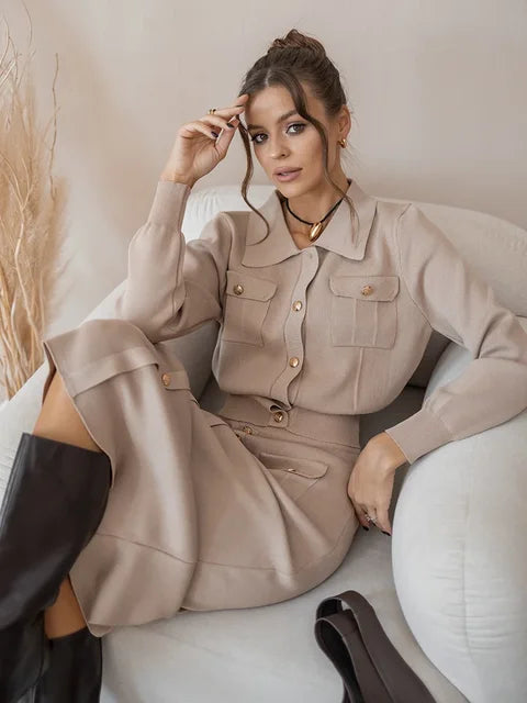 Amalia - Elegante Gebreide Set [Blazer+Broek]