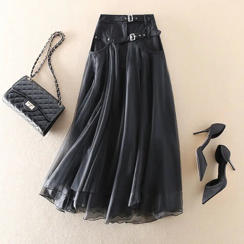 Everly - elegante lange rok van vintage netstof