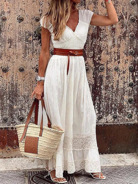 Sheila - nonchalante bohemien kanten maxi jurk