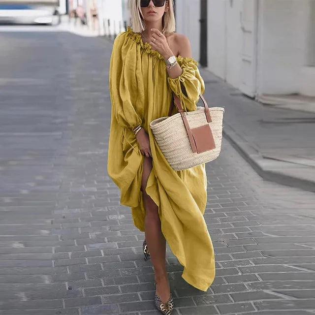 Angelina - nonchalante off shoulder plus size maxi jurk