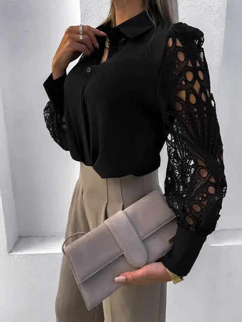 Chevelle - kanten blouse met uitsparingen